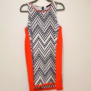 THML Blue White Printed Dress with Orange Sides S